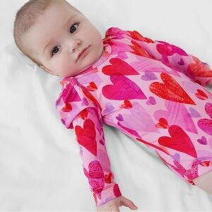 Little Sleepies Pink Hearts & Crafts Puff Sleeve Bodysuit, 18-24M